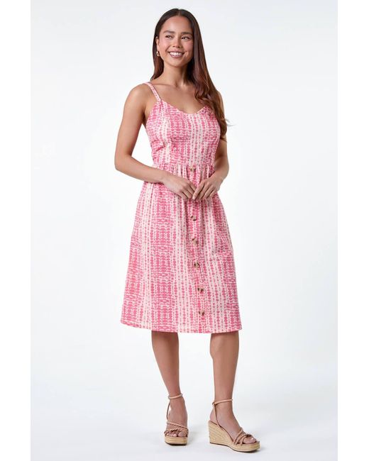 Roman Pink Originals Petite Tie Dye Button Front Dress