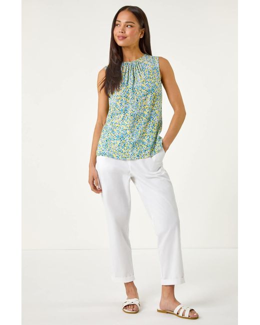 Roman Petite Green Ditsy Print Shell Top