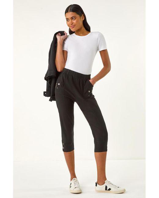 Roman Black Zip Detail Bengaline Crop Trousers