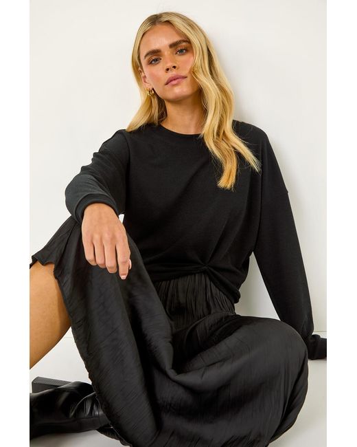 Roman Petite Black Ribbed Long Sleeve Knit Top