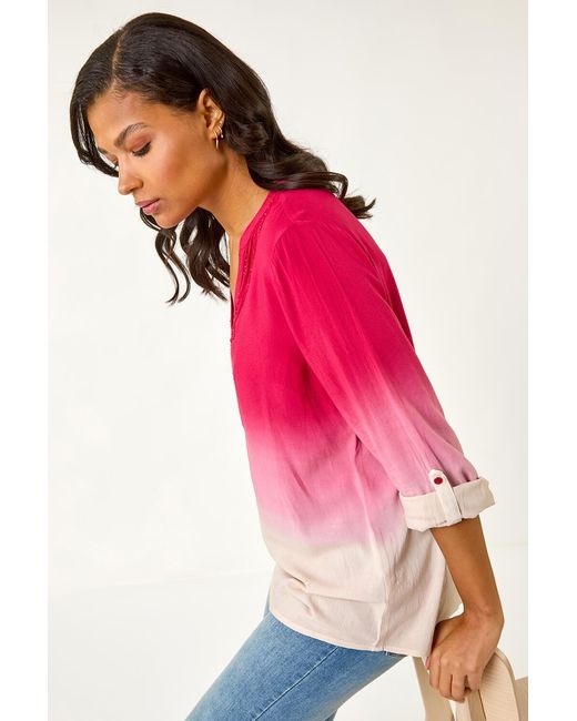 Roman Pink Dip Dye Print V-Neck Top