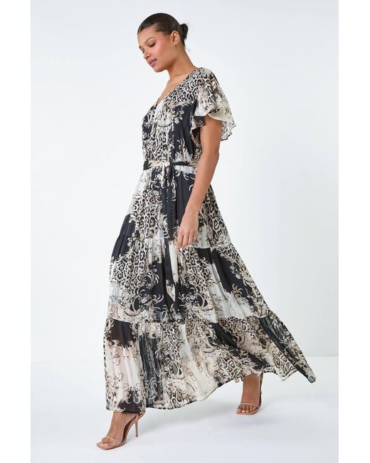 Lilly-and-Hope Brown Animal Shimmer Tiered Maxi Dress