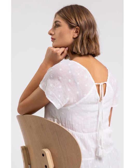 Roman White Tie Back Embroidered Cotton Top