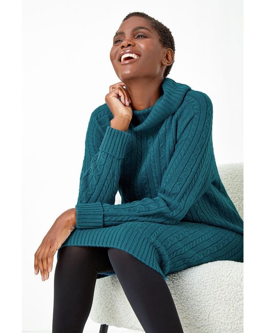 Roman Blue Roll Neck Knitted Jumper Dress