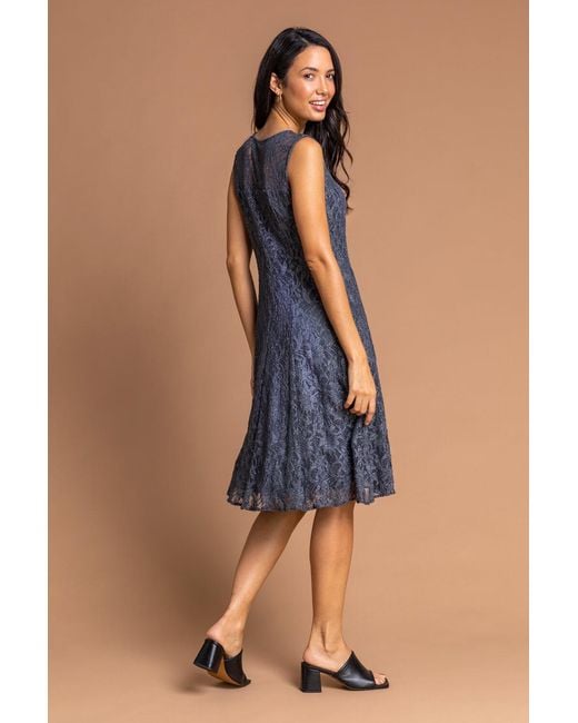 Roman Metallic Glitter Lace Fit And Flare Dress