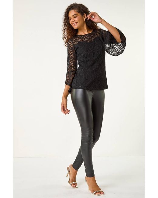 Roman Black Sweetheart Neck Lace Tunic Top