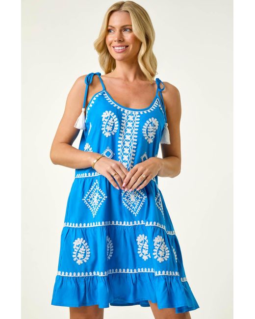 Roman Petite Strappy Trim Detail Tiered Dress in Blue | Lyst UK