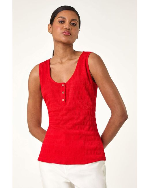 Roman Red Buttoned Stretch Vest Top