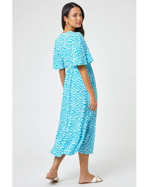 Roman Blue Zig Zag Tiered Maxi Dress