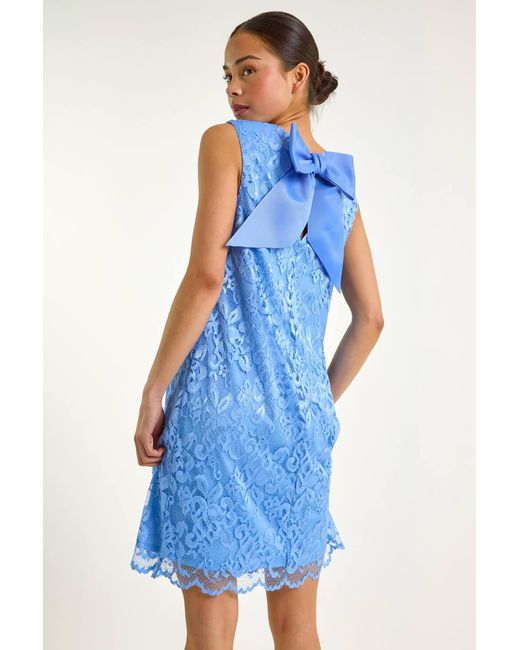 Roman Petite Blue Bow Back Lace Shift Dress