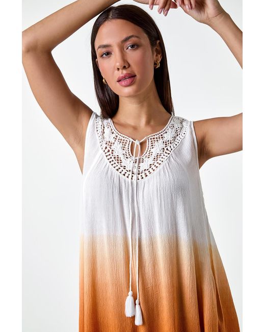 Roman White Cotton Lace Detail Ombre V-Neck Vest Top