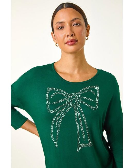 Roman Green Hotfix Embellished Bow Top
