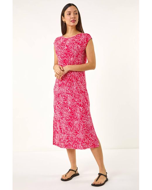 Roman Red Abstract Print A-Line Midi Dress
