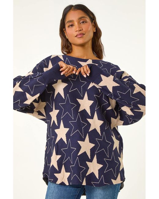Roman Blue Star Print Long Sleeve Knit Jumper