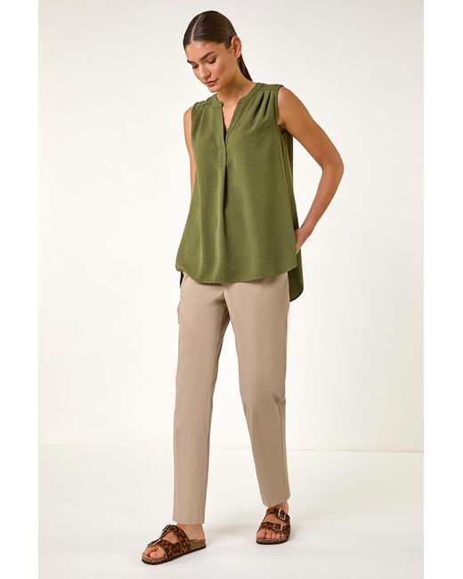 Roman Green V-Neck Front Pleat Vest Top