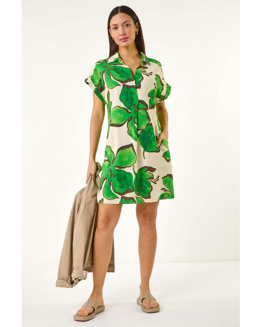 Roman Green Leaf Print Cocoon Shift Dress