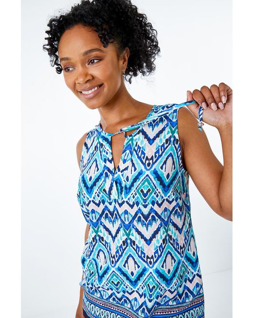 Roman Petite Blue Border Print Top