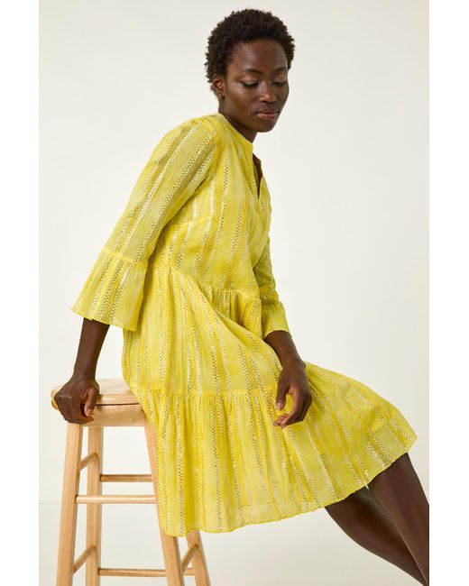 Roman Yellow Tie Dye Shimmer Smock Dress