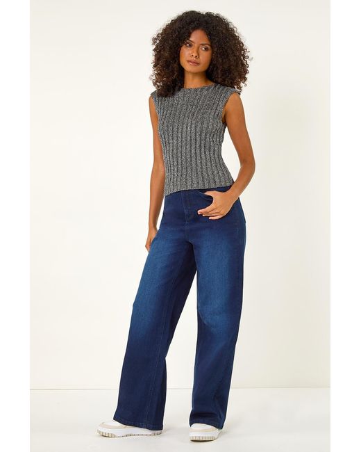 D.u.s.k Gray Ribbed Shimmer Knit Top