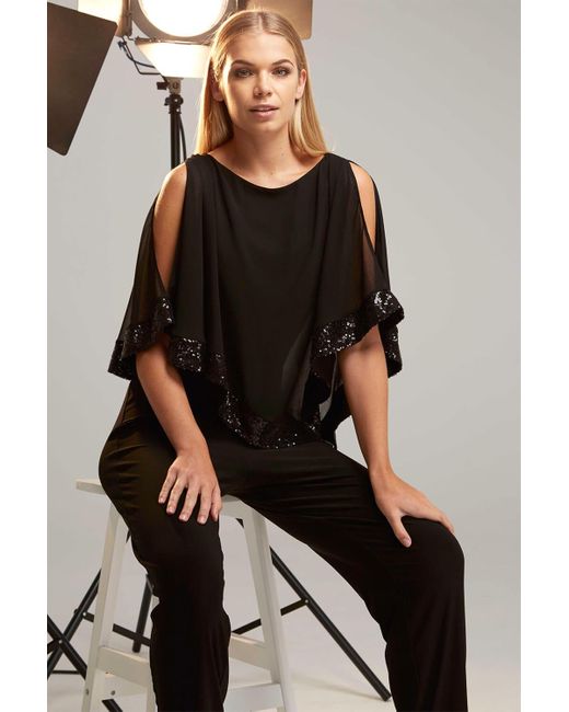 Roman Black Sequin Trim Overlay Jumpsuit