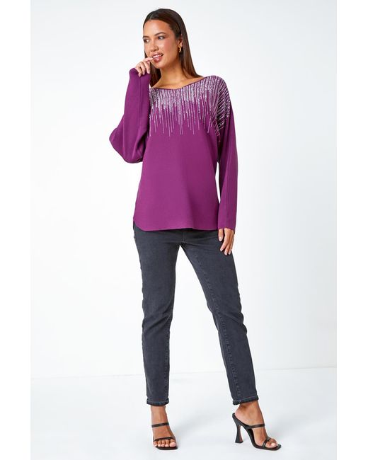 Lilly-and-Hope Purple Sparkle Embellished V-Neck Knit Jumper