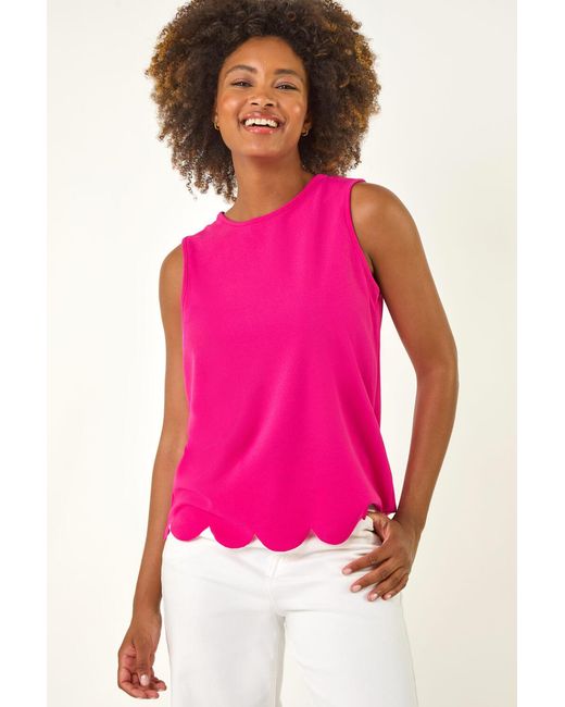 Roman Pink Scalloped Hem Vest Top