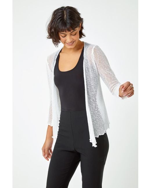 Roman Gray Textured Pointelle Detail Shrug