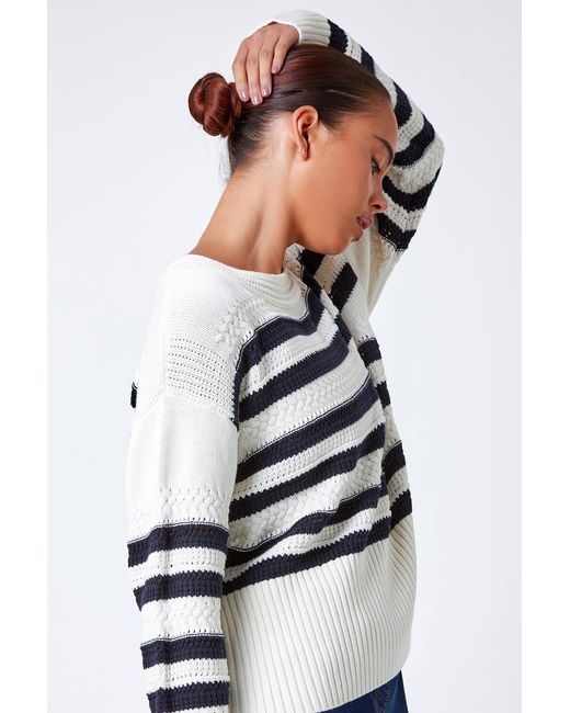 Roman Petite White Stripe Print Textured Jumper