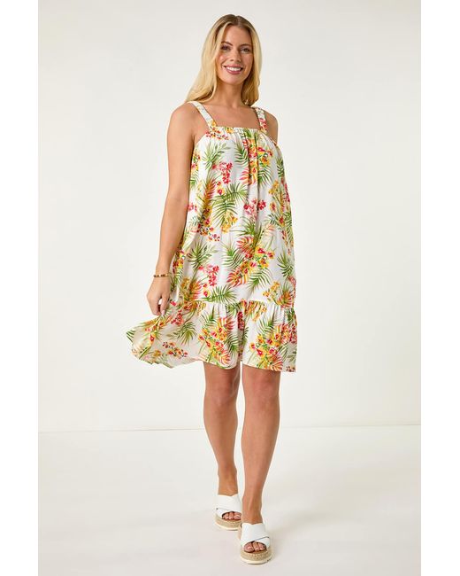 Roman Petite Yellow Print Strap Detail Frill Hem Dress