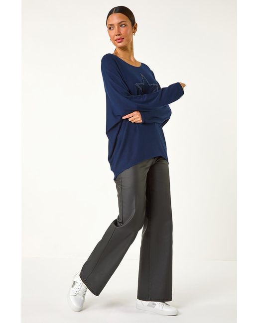 Roman Blue Star Print Knitted Stretch Top