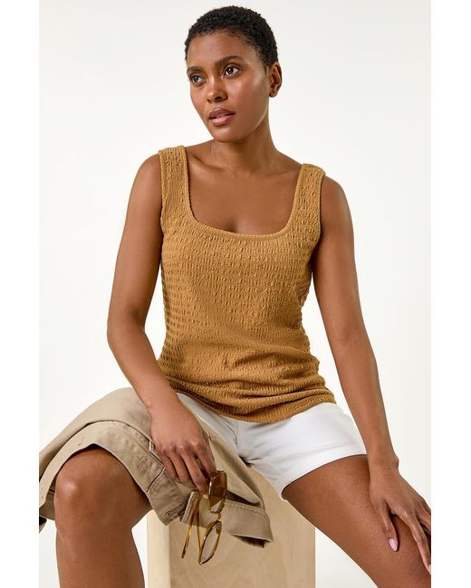 Roman Natural Textured Square Neck Stretch Vest Top