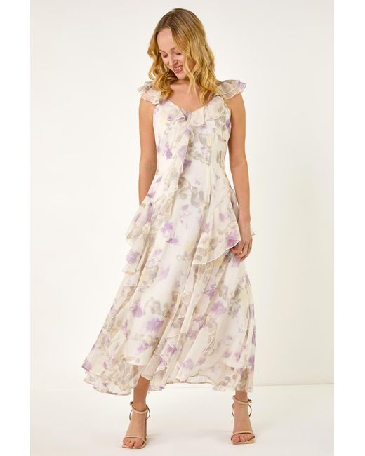 D.u.s.k Pink Floral Print Ruffle Maxi Dress