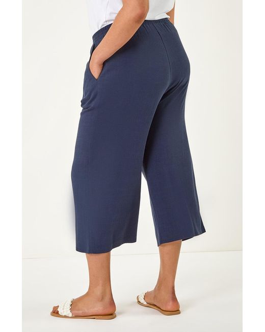 Roman Curve Blue Linen Mix Cropped Trousers