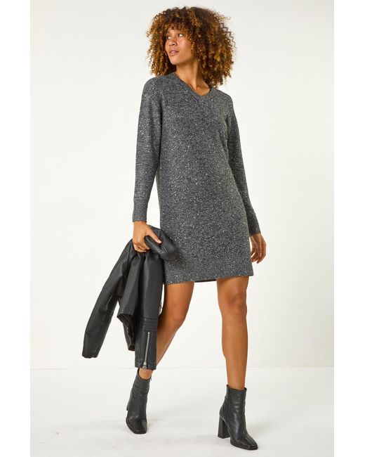 Roman Gray Sequin Detail Stretch Jumper Dress