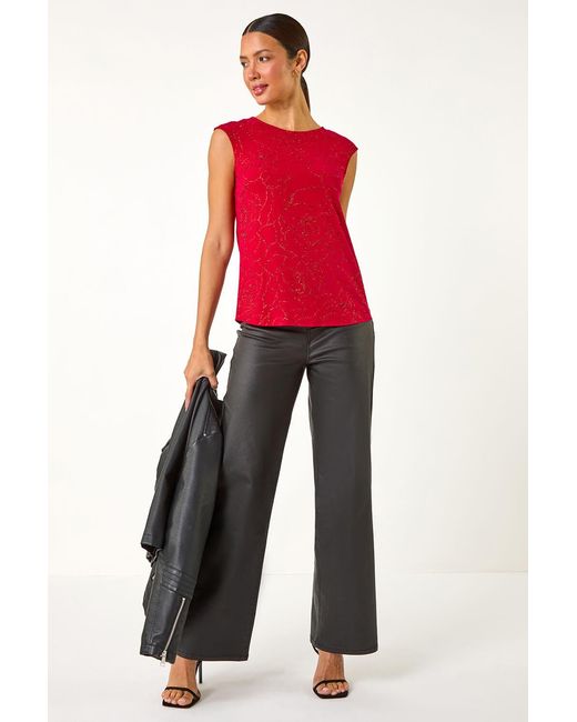 Roman Red Glitter Rose Bow Back Top