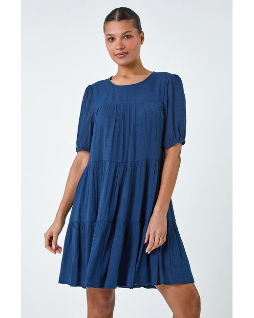 Lilly-and-Hope Blue Textured Tiered Smock Dress