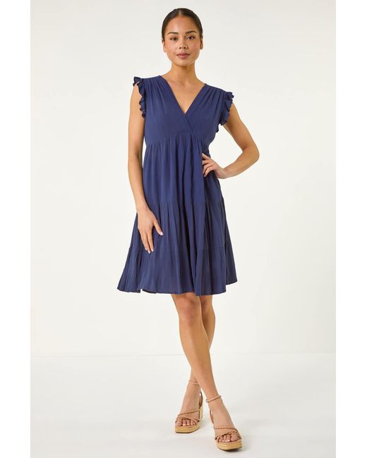Roman Petite Blue Frill Short Dress
