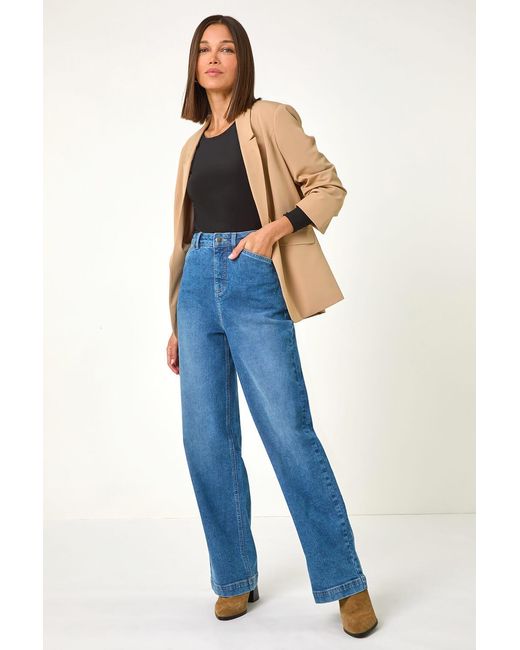 Roman Blue Cotton Blend Trendy Wide-Leg Jeans