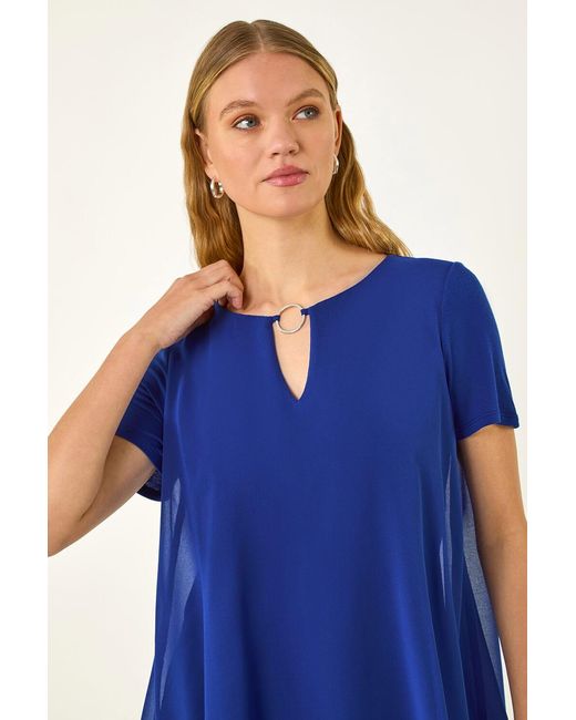 Roman Blue Ring Front Chiffon Overlay Top