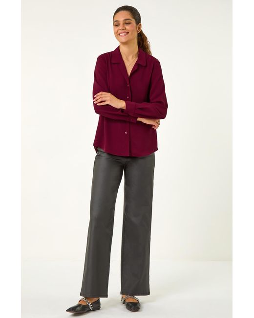Roman Red V-Neck Collar Button Detail Blouse