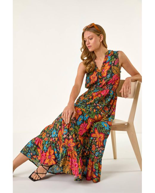 Roman Floral Shirred Maxi Dress