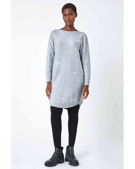 Roman White Sequin Embellished Stretch Jumper Dress