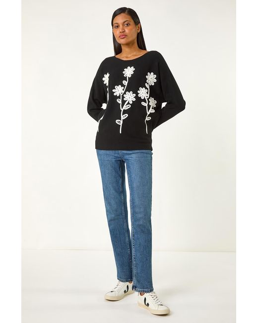 Roman Blue Floral Embroidery Knit Jumper