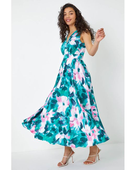 D.u.s.k Blue Sleeveless Floral Print Maxi Dress