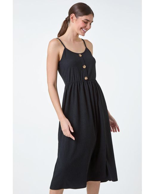 Roman Black Stretch Jersey Button Midi Dress
