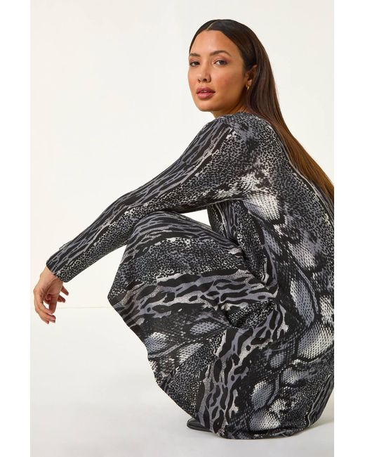 Roman Black Animal Print Stretch Swing Dress