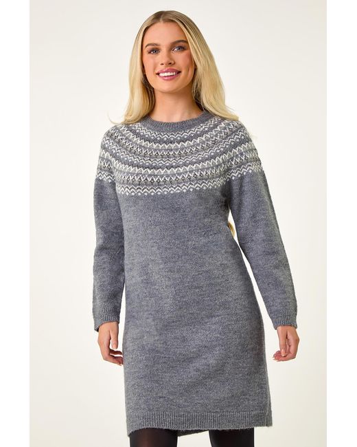 Roman Petite Blue Fairisle Knit Jumper Dress