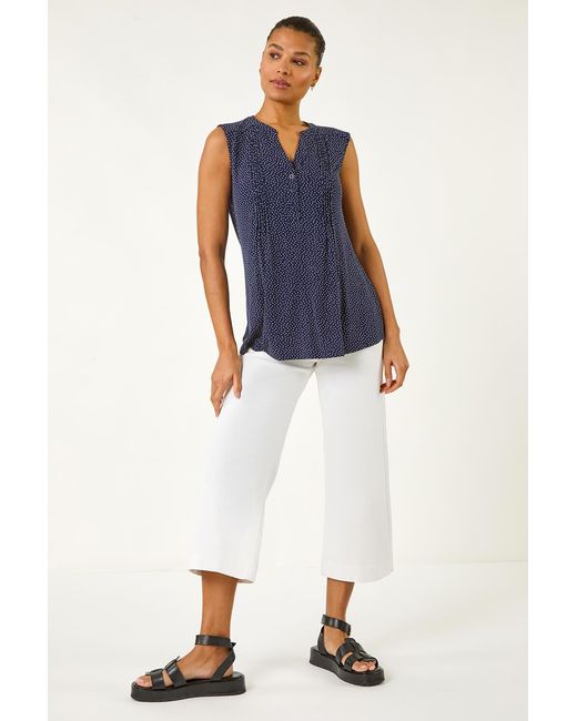 Roman Blue Polka Dot Print Pintuck Vest