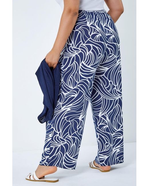 Roman Curve Blue Linear Print Palazzo Trousers