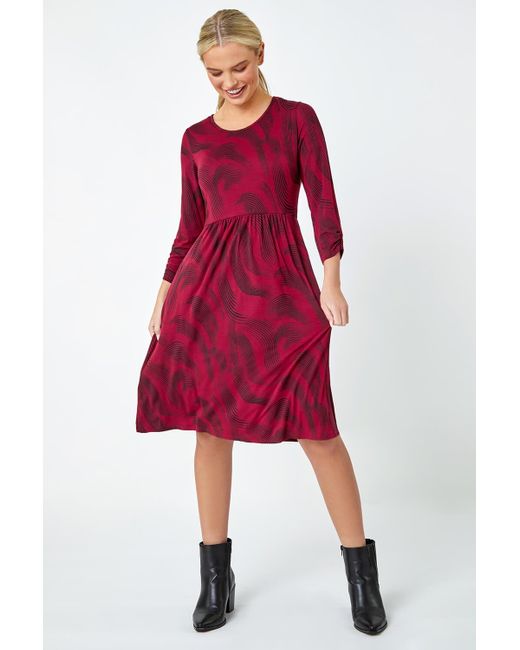Roman Red Originals Petite Swirl Print Pocket Stretch Dress